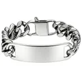 Macro view of polished titanium steel Cuban link ID bracelet with smooth plate for men - 10mm Curved ID Plate Single 6 Link Style (Square Clasp) / 18cm Length