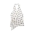 Haut dos nu blanc à pois noirs avec ourlet asymétrique et design portefeuille élégant - Pois