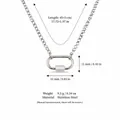 Silver stainless steel necklace with carabiner pendant and detailed dimensions info. - Small Oval Carabiner Paperclip Chain (Steel) / Silver