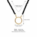 Stainless steel necklace with black faceted beads and 16mm gold-tone ring pendant - Black Bead Buckle Ring Chain / Black/Gold