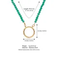 Stainless steel necklace with green stone beads and 16mm gold ring pendant details - Green Bead Buckle Ring Chain / Green Gold