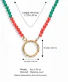 Stainless steel colorful beaded necklace with gold circle pendant, 17.7+2 inch length. - Mixed Color Bead Buckle Ring Chain / Multicolor/Gold