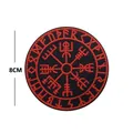 Round 8cm Viking Vegvisir embroidered tactical patch with red runes on black - Viking Compass Red (V00867-3)