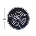 Circular embroidered Viking Odin raven tactical patch in black and white, 8cm diameter - Solar Bird Round Black and White (V00381-2)
