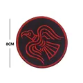 8cm circular Viking tactical embroidery patch with red raven symbol on black background - Solar Bird Round Red (V00381-1)