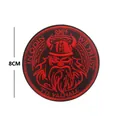8cm embroidered Viking tactical patch with 'In Odin We Trust' and 'Til Valhall' design - Viking Warrior Round Red (V00346-2)