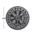 8cm diameter Viking Vegvisir tactical embroidered patch with white thread on black base - Viking Compass White (V00867-1)