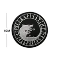8cm circular Viking Fenrir wolf head embroidered tactical patch in black and white - Viking Wolf Round Black White (V00954-2)