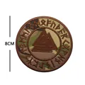 8cm Viking tactical patch with Valknut symbol and Elder Futhark runes embroidery - Viking Valknut Odin Rune Round CP Brown (V01657-1)