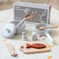 Vollständiges Küchenspielzeug-Set aus Holz für Kleinkinder mit Töpfen und Zubehör - Grey Cookware Set
