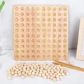 Tableau de cent Montessori éducatif avec perles de comptage en bois et pincettes - Planche des cent / 1 Pièce