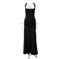 Elegant black sleeveless ruched evening gown with slim fit silhouette and floor length - S / Top And Bottom / Black