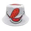 Stylish white bucket hat with a stylized cartoon snowman print and orange carrot nose - M (56-58cm) / White Cute Snowman Face (33#)