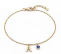 Elegante collana placcata oro 14K con iniziale A e ciondolo con pietra portafortuna blu - Lettera A / Bracciale