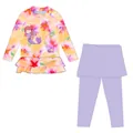 Zweiteiliges Mädchen-Rash-Guard-Set mit Meerjungfrauen-Blumenmuster und lila Leggings - 2XL / Oberteil Und Unterteil / Orangefarbenes Blumen-Oberteil Und Lila Hose (Rote Blumenmeerjungfrau)