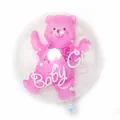 Round pink teddy bear foil balloon with Baby Girl script for baby shower party decoration - 24 Inch Bear Bubble Pink
