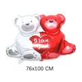 Red and white hugging bears foil balloon with 'I Love You' heart, 76x100 CM size - Large Double Bears Hugging Heart