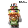 Large cute teddy bear holding birthday cake foil balloon for party celebration decoration - Bear Holding Cake (124x65cm) / 50 Pieces
