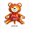 Orange 3D sitting bear aluminum foil balloon with LOVE heart for birthday party - Love Sitting Bear (64x60cm) / 50 Pieces