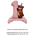 Standing 3D brown bear with pink number 1 aluminum foil balloon for first birthday - Base Bear 1st Birthday / 74x97cm / Pink