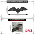 Detailed size diagram for 3D Halloween bat stickers showing 12pcs packaging - 3D Stereo Double-Layer Bat Style (PY2002)