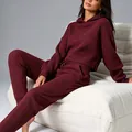 Conjunto de descanso para mujer en pana granate con sudadera con capucha y pantalón - S / Top Y Pantalón / Estilo Delgado / Rojo Ancorra