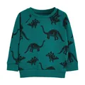 Boy's dark green long-sleeved sweatshirt with black dinosaur print patterns - 6Y (120cm) / Tops / Dark Green (8062)