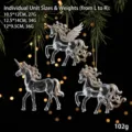 Set di 3 decorazioni natalizie a forma di unicorno in acrilico trasparente con glitter - Set di Unicorni / 3 Pezzi/Pacchetto