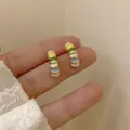 Vibrant colorful enamel striped C-shaped hoop earrings with elegant gold-tone accents - C-Shape Dopamine Hoop Earrings (DBA2) / Colorful