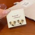Vintage V-shaped enamel heart stud earrings in brown and beige tones - Brown Gradient Heart (MB2)