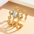 Κλασικό vintage δαχτυλίδι από ανοξείδωτο ατσάλι 18K με λευκή τυρκουάζ φυσική πέτρα - Χρυσό-Λευκό Τυρκουάζ