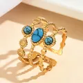 Vintage δαχτυλίδι από ανοξείδωτο ατσάλι 18K με τρεις σειρές και τυρκουάζ πέτρες - Χρυσό-Τυρκουάζ Ζιργκόν