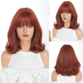 12-inch reddish brown wavy bob wig with bangs for women synthetic hair - 34cm (14 Inch) / Ginger