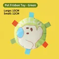 Green plush dog frisbee toy with cartoon ghost design, available in 12cm and 15cm sizes. - 12cm Squeaky Toy / Small Green Flying Disc