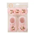 Conjunto de diadema y calcetines rosas con flores para bebés de 0 a 2 años - Conjunto Floral de Gasa (DP230-14) / Rosa