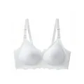 Seamless white plus size wireless bra with scalloped edges and adjustable straps. - S / Tops / White