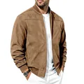 Veste bomber classique en daim marron pour homme avec col baseball et fermeture éclair - S / Hauts / Brun Foncé