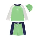 Detailansicht eines dreiteiligen schnelltrocknenden Kinder-Schwimmsets in Grün und Blau. - 90=M (80-90cm, 10-13kg) / Set / Grün Sonne Stil (D260503-1YT)