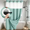 Rideau de douche gaufré sarcelle sans crochet avec haut en mesh blanc et œillets - 180x188cm / Bleu clair