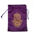 Premium purple velvet drawstring pouch with gold Hamsa hand and Evil Eye for tarot cards - Hamsa Hand/Purple
