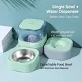 Distributeur d'eau automatique 1,8L vert menthe et bol en inox pour animaux - Style à gamelle unique / Vert Et Gris