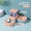 Distributeur 2-en-1 rose et gris pour animaux avec réservoir 1,8L et bol en inox - Style à gamelle unique / Rose + Gris