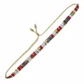 Handgefertigtes Boho-Armband mit bunten Tila-Perlen und verstellbarer goldener Kordel - Rot Gold Graublau Gewebt
