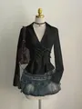 Elegant black long sleeve wrap shirt with V-neckline and waist tie waist design - S / Tops / Black