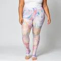 Plus-size women's high-waist vibrant colorful marble swirl pattern leggings for fitness - Plus Size (45-100kg) / Bottom (9-Point Length) / Iridescent White