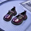 Eleganti scarpe Mary Jane in vernice bordeaux per bambine con cinturino in strass - Taglia 29 (Interno 17,5cm) / Borgogna