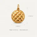 Elegantly quilted 18K gold-plated round pendant in stainless steel for jewelry making - Pineapple Bun Pendant Only (Without Chain) / Gold