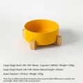 Große gelbe Keramik-Tiernapf mit erhöhtem Holzständer, 1800ml Kapazität für Hunde - Groß (20cm) / Gerade Schale mit einzelnem Holzständer / Gelb
