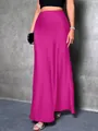 Eleganter fuchsiafarbener Satin-Maxirock mit hoher Taille für Damen in Meerjungfrau-Optik - Fuchsia