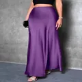 Eleganter lila Satin-Maxirock mit hoher Taille und glatter Fischschwanz-Silhouette - Lila